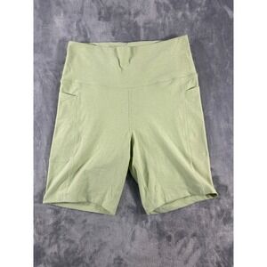 Danskin Womens High Waisted Bike Shorts Sage Green Heathered Pockets Size Small